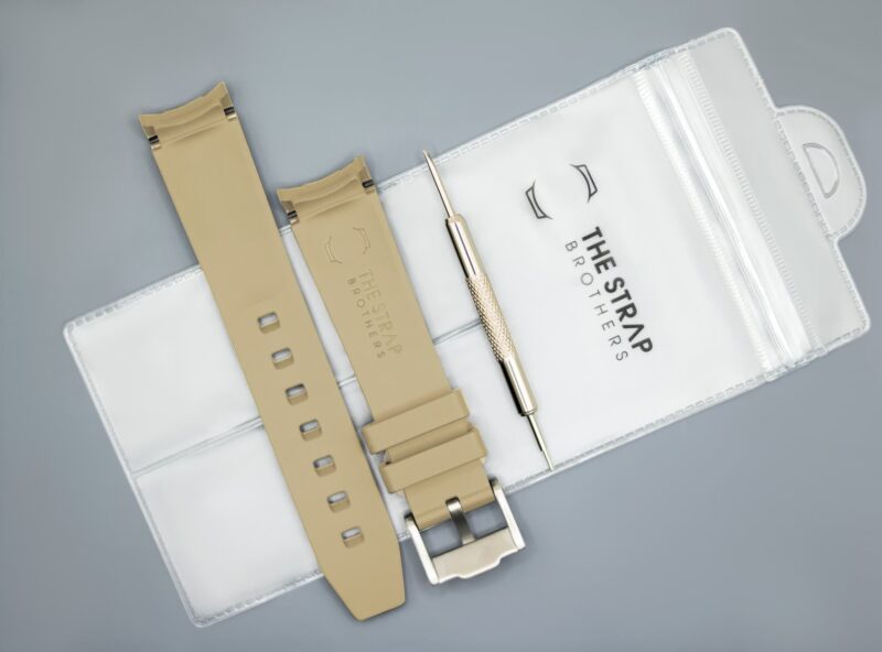 Back of the beige MoonSwatch strap