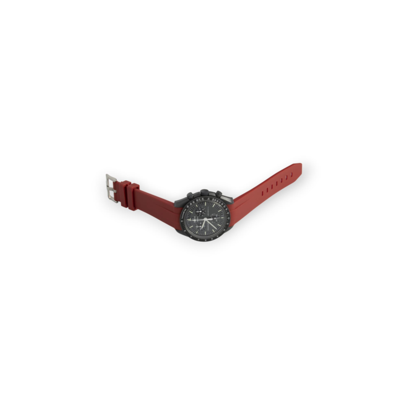 front view moonswatch mercury with red strap