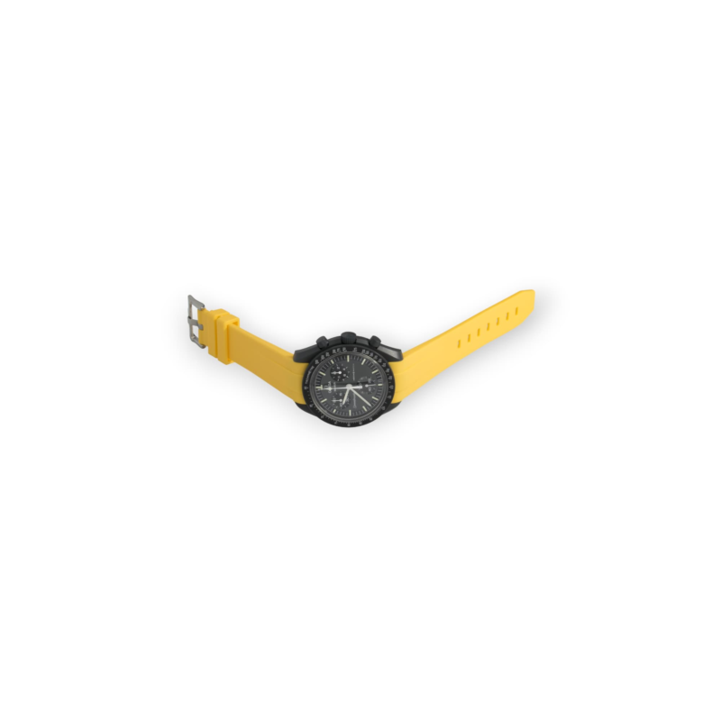 front view moonswatch mercury with yellow strap