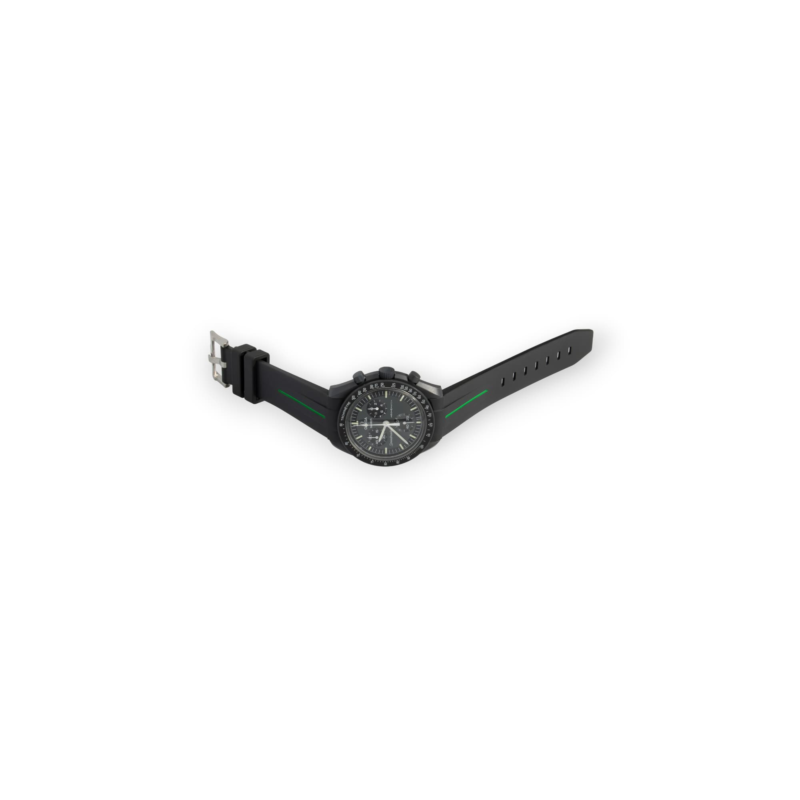 front view moonswatch mercury with black strap