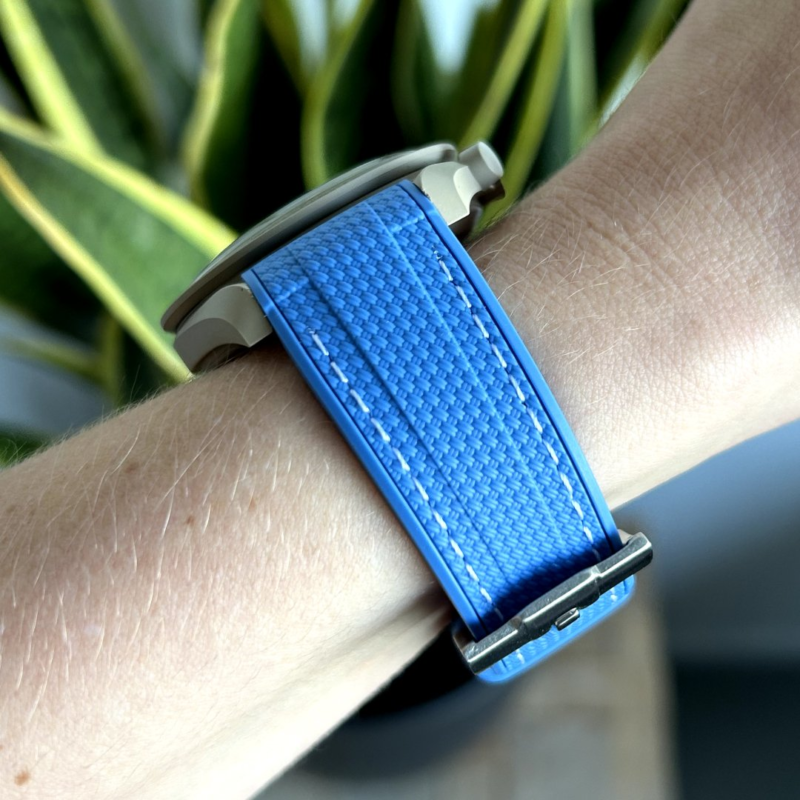 side view of blue moonswatch strap
