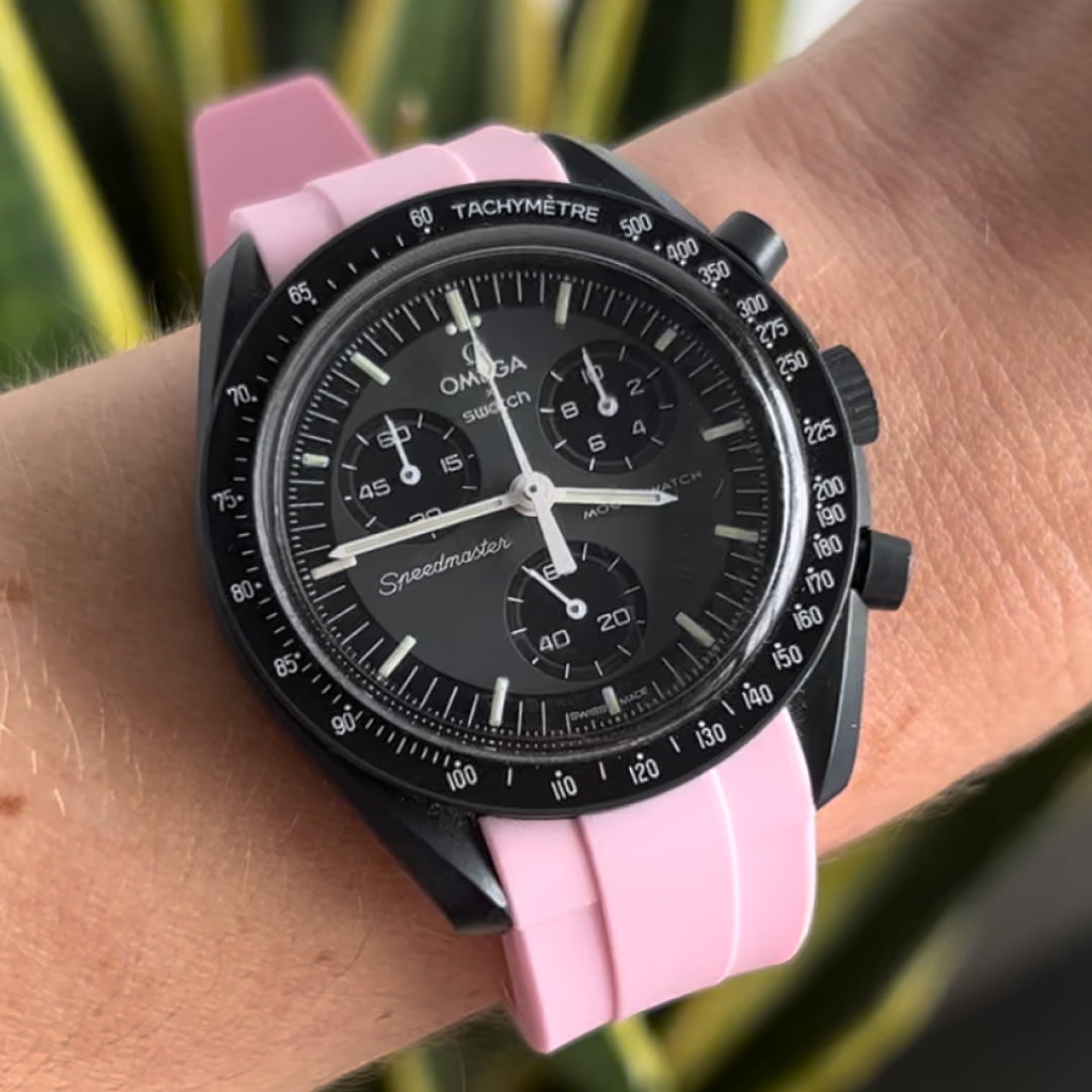 moonswatch mercury with black replacement strap